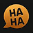 little picture 1x1 with dark background of orange and yellow monolog circle with text ha-ha in it